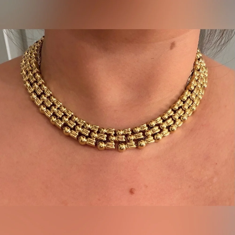 Vintage Ultra-Heavy Gold Plated Panther Link Necklace – 116g Couture Quality